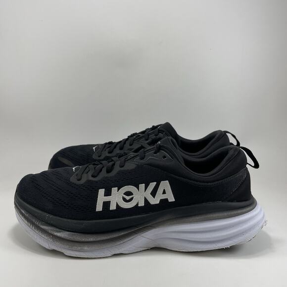 Hoka One One Bondi 8 Running Shoes Mens 11 D Black White Athletic Sneakers - Picture 3 of 12